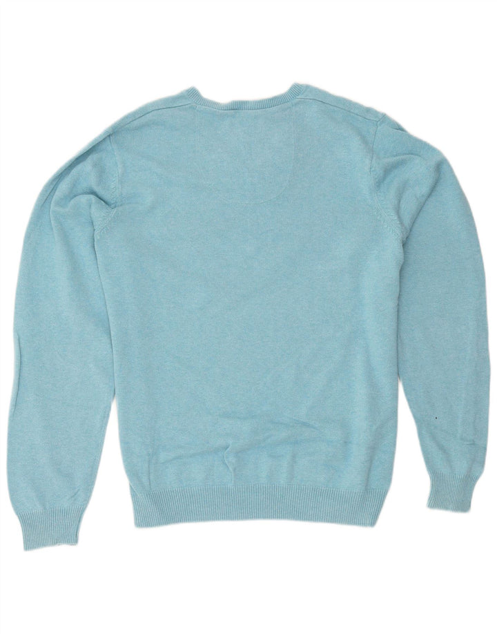 Suéter masculino Marks & Spencer com ajuste regular e decote em V, grande algodão azul