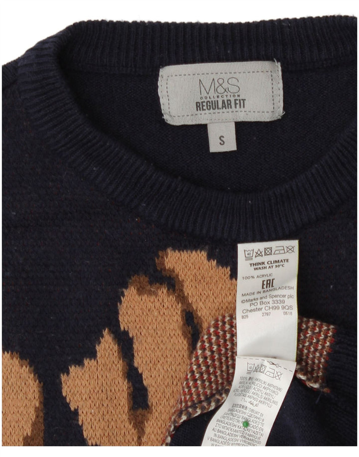 Suéter feminino Marks & Spencer com gola redonda e gola redonda Reino Unido 10 pequeno azul marinho