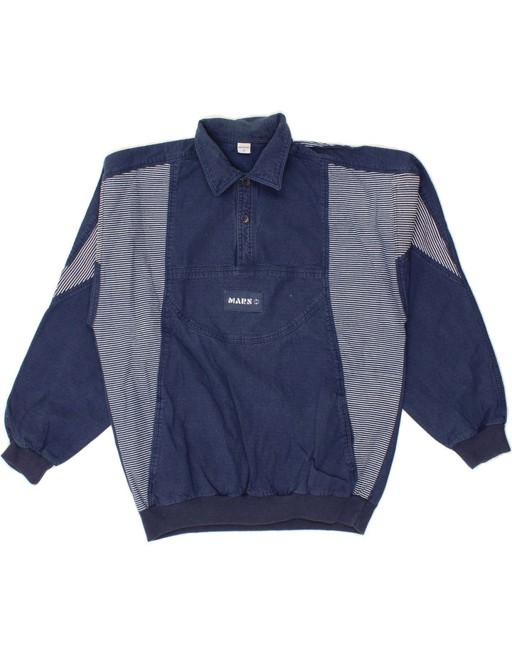 Moletom masculino VINTAGE com gola polo Jumper IT 50 médio azul marinho listrado