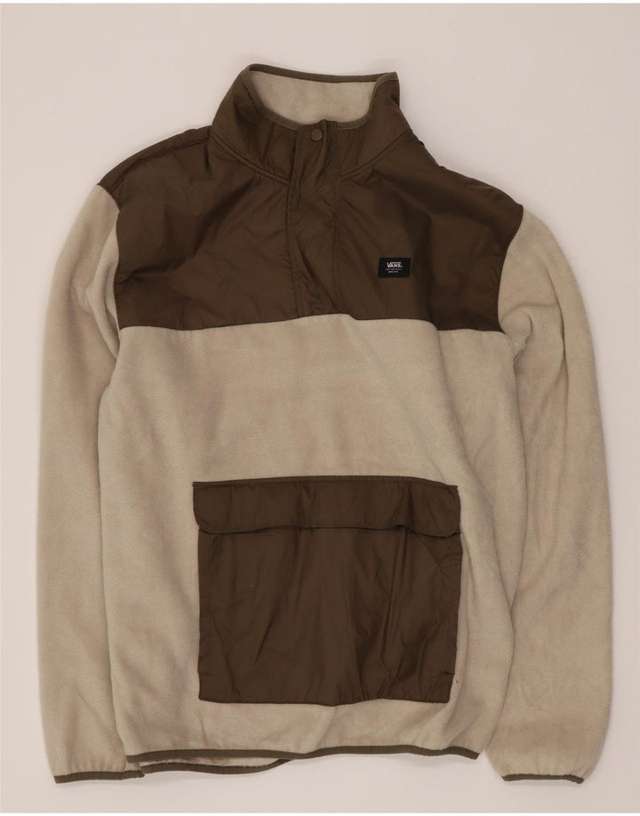 Vans Mens Button Neck Fleece Jumper Grande Branco Colourblock Poliéster