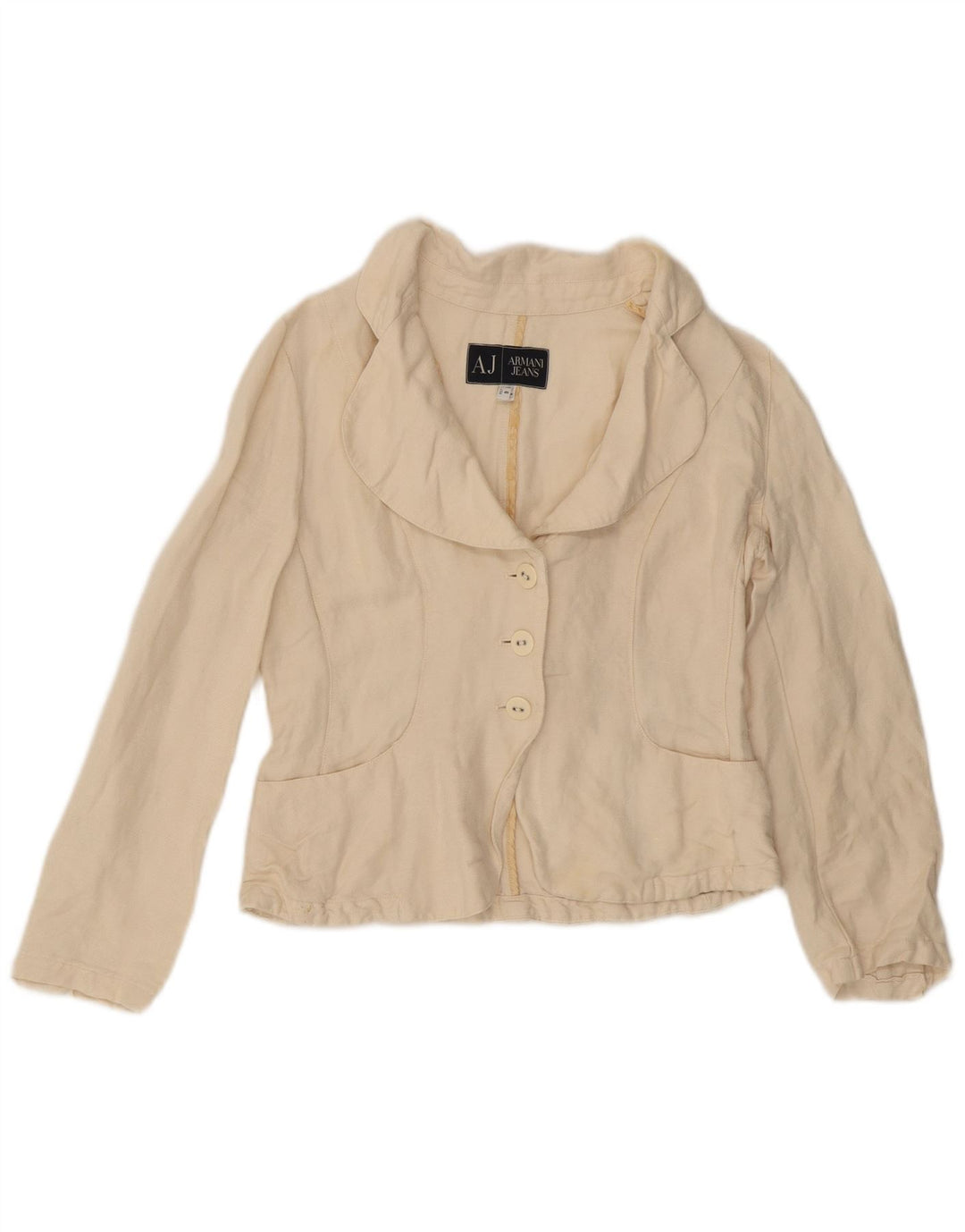 Jaqueta blazer feminina ARMANI JEANS crop 3 botões EUA 6 médio off white