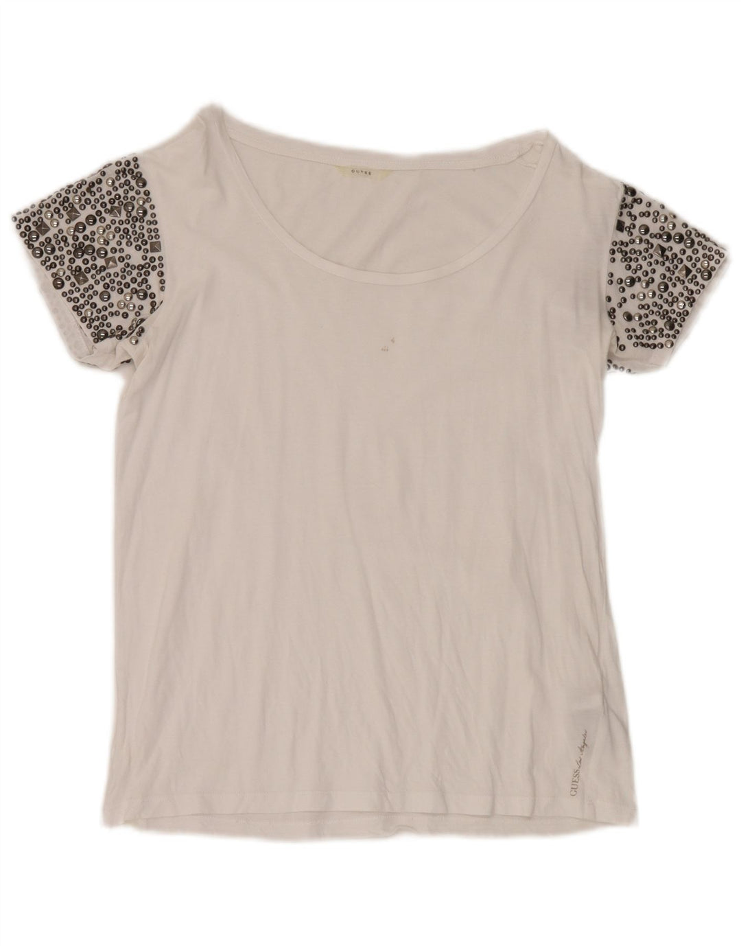 Camiseta feminina Guess UK 8 pequena algodão branco