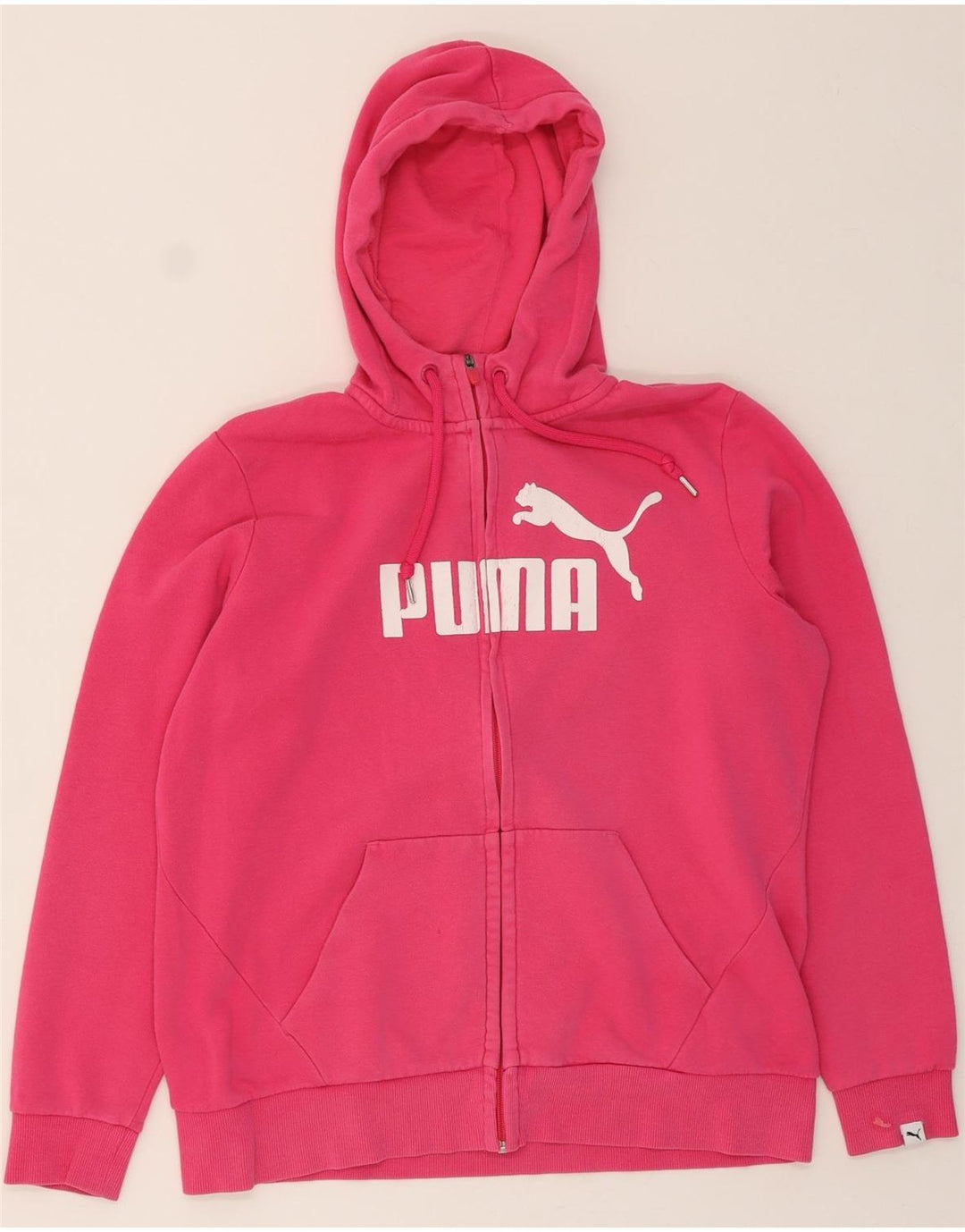 PUMA Womens Graphic Zip Hoodie Sweater UK 16 Large Pink Cotton Vintage Puma and Second-Hand Puma from Messina Hembry 