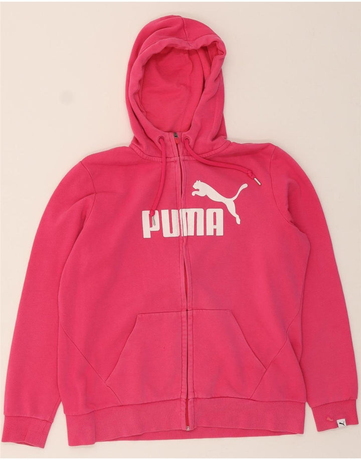 PUMA Womens Graphic Zip Hoodie Sweater UK 16 Large Pink Cotton Vintage Puma and Second-Hand Puma from Messina Hembry 