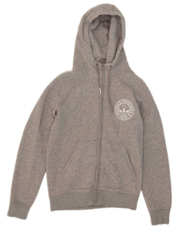 Adidas Womens Three Stripes Zip Hoodie Sweater UK 14 Medium Grey Flecked