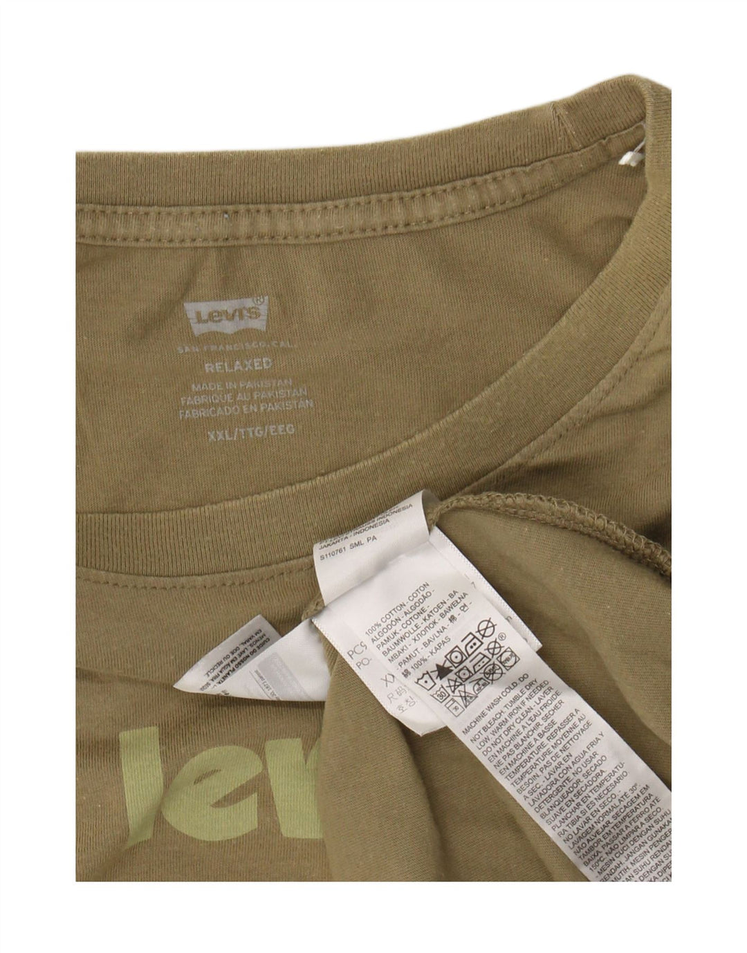 LEVI'S Mens Relaxed Fit Graphic T-Shirt Top 2XL Khaki Cotton Vintage Levi's and Second-Hand Levi's from Messina Hembry 