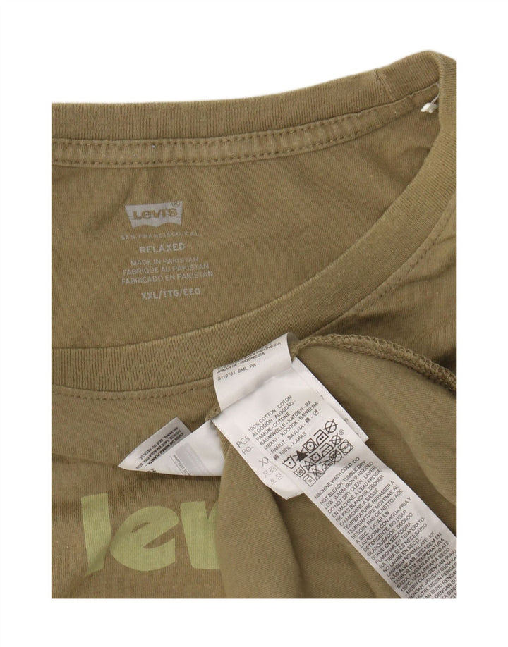 LEVI'S Mens Relaxed Fit Graphic T-Shirt Top 2XL Khaki Cotton Vintage Levi's and Second-Hand Levi's from Messina Hembry 