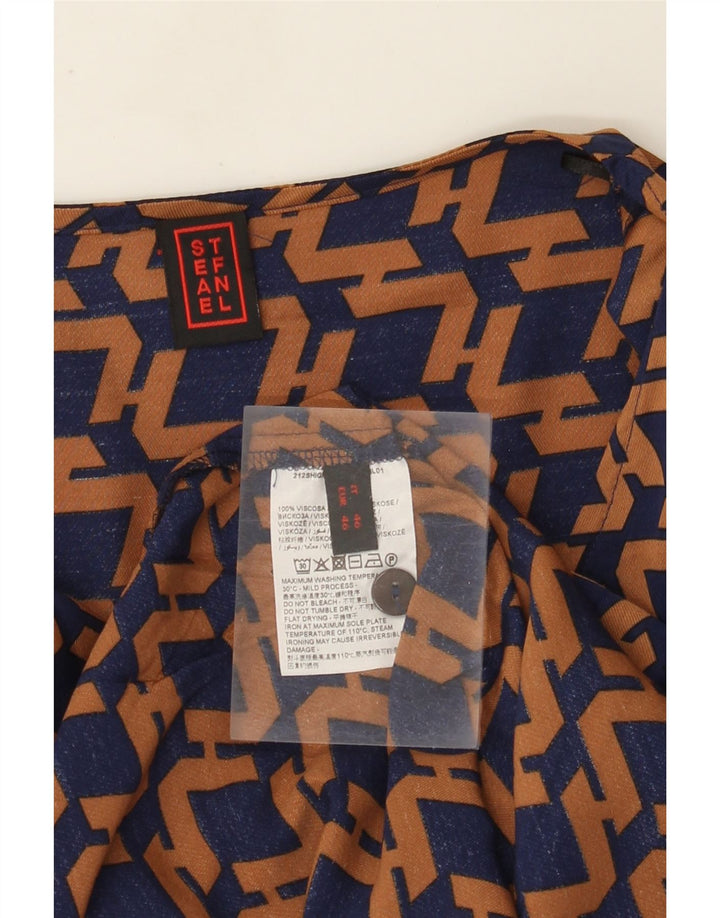 Blusa feminina Stefanel manga comprida top IT 46 grande azul marinho geométrico