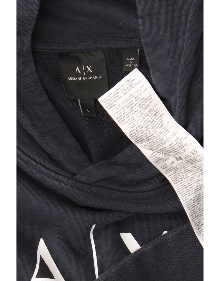 ARMANI EXCHANGE Suéter com capuz gráfico masculino grande algodão azul marinho