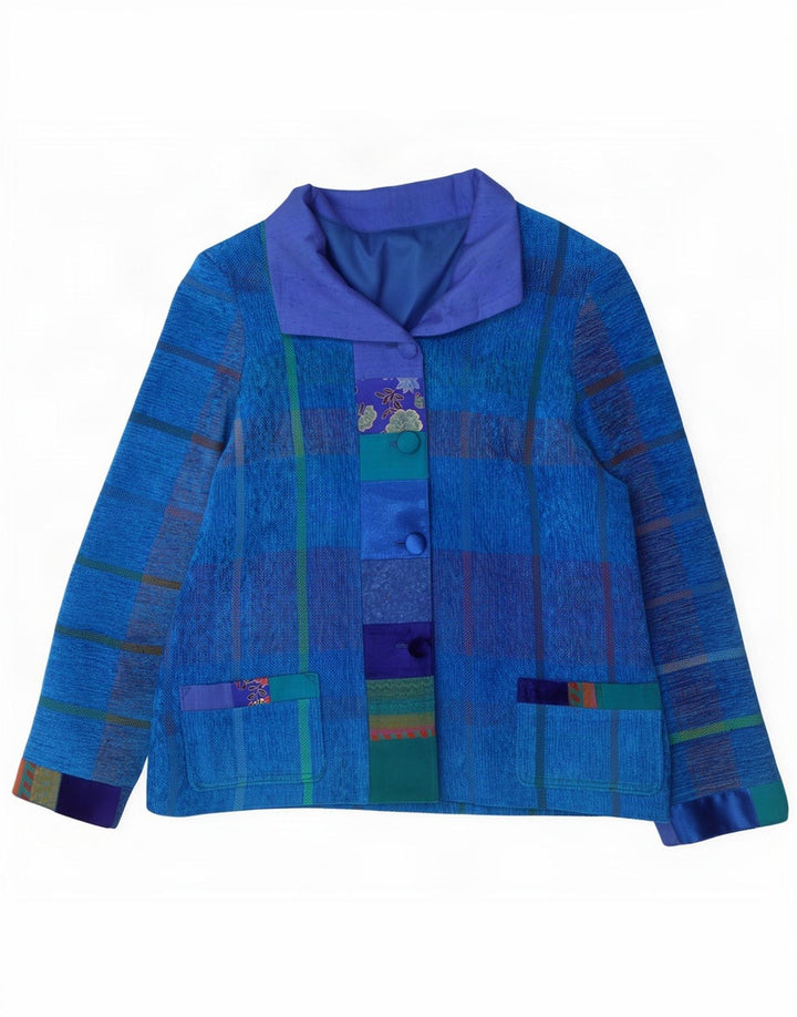 Jaqueta blazer feminina vintage de 4 botões Reino Unido 14 listrado azul médio