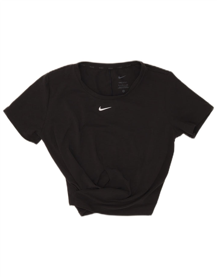 Camiseta feminina Nike Dri Fit Crop Top UK 10 pequena preta poliéster