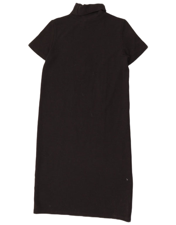 Zara vestido feminino manga curta gola redonda Reino Unido 12 algodão preto médio