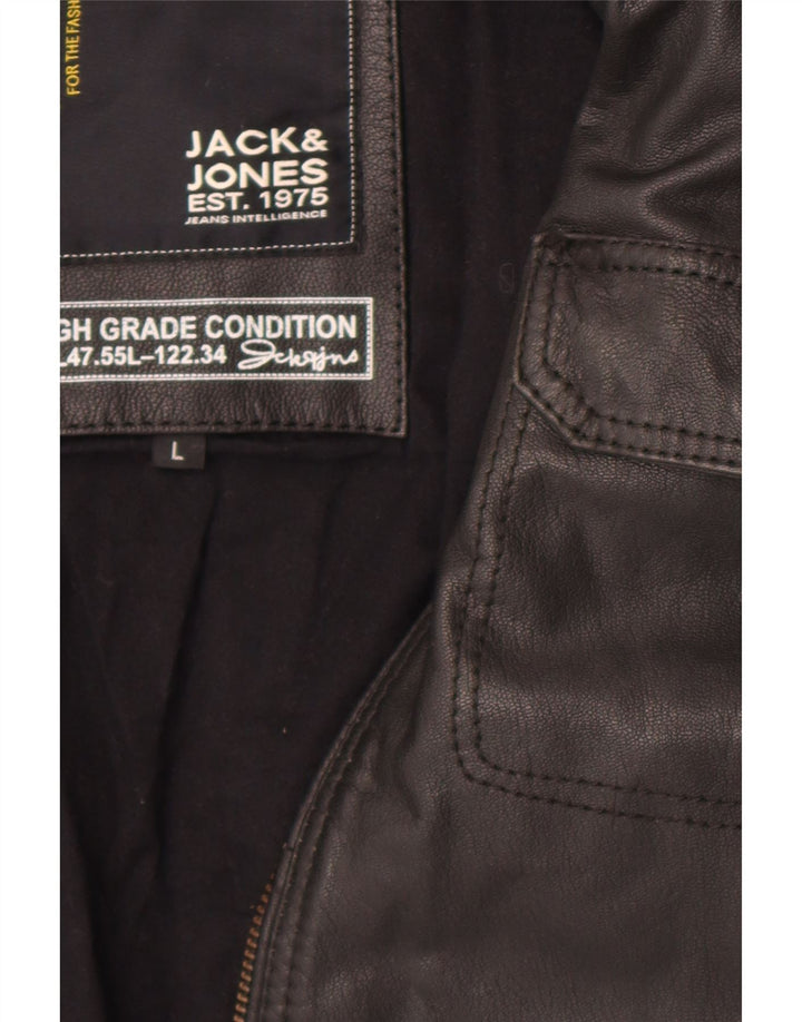 Jaqueta masculina de couro bomber Jack & Jones Reino Unido 40 grande preta