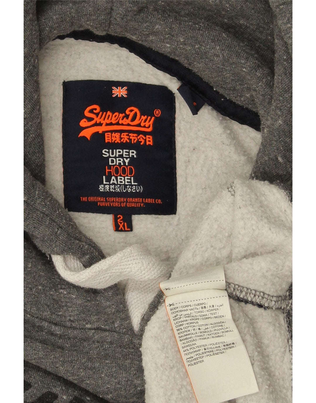 SUPERDRY moletom com capuz masculino gráfico 2XL algodão manchado cinza
