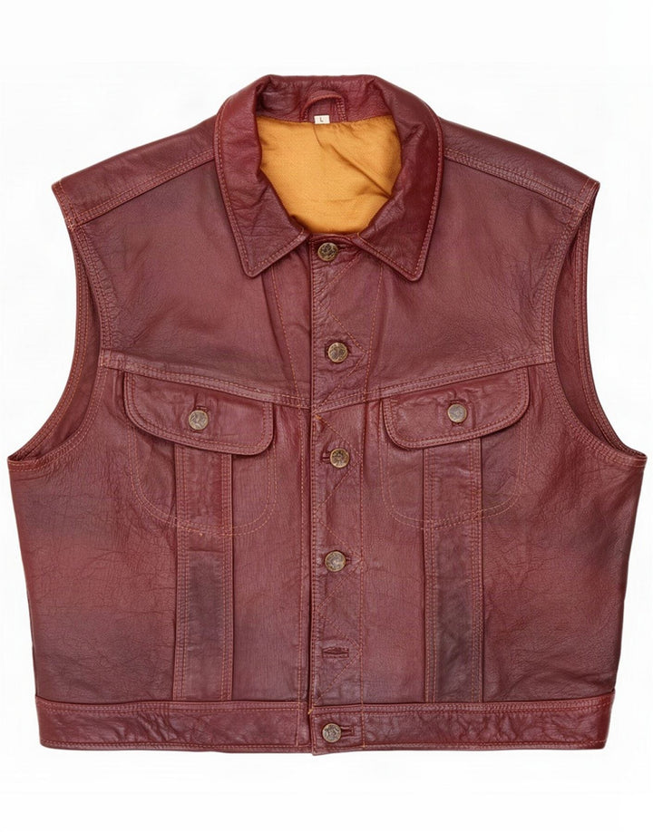 Conbipel Mens Leather Gilet UK 40 Grande Borgonha