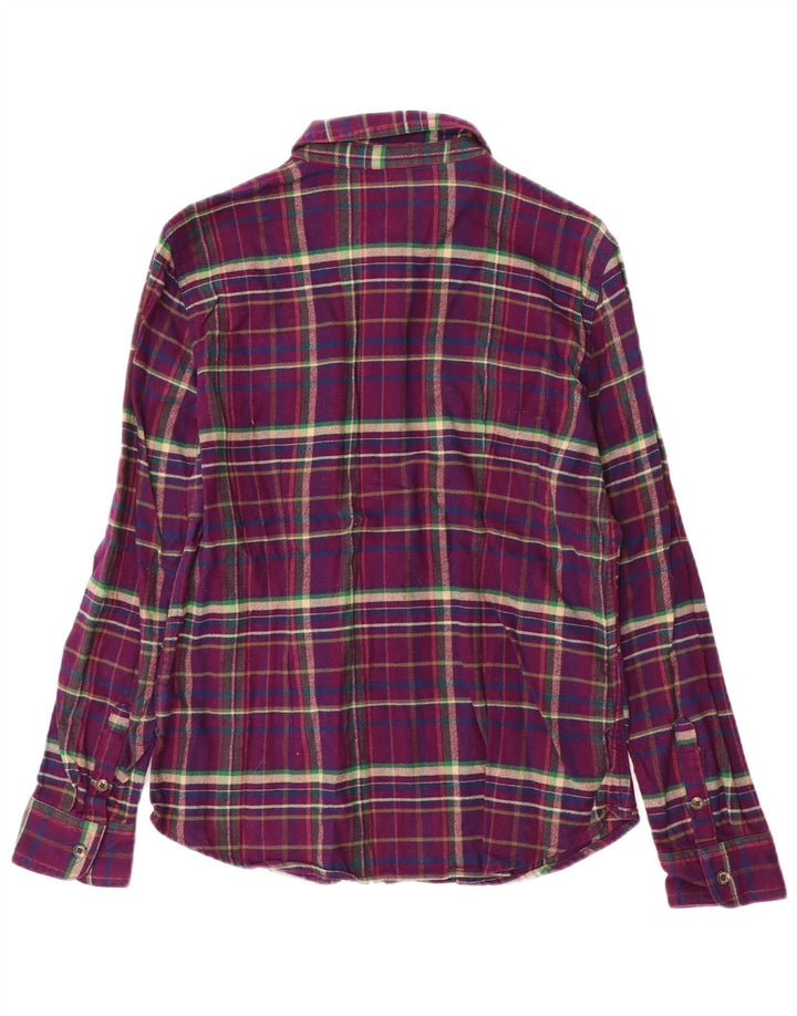 Camisa feminina de flanela Chaps Reino Unido 14 algodão xadrez roxo médio