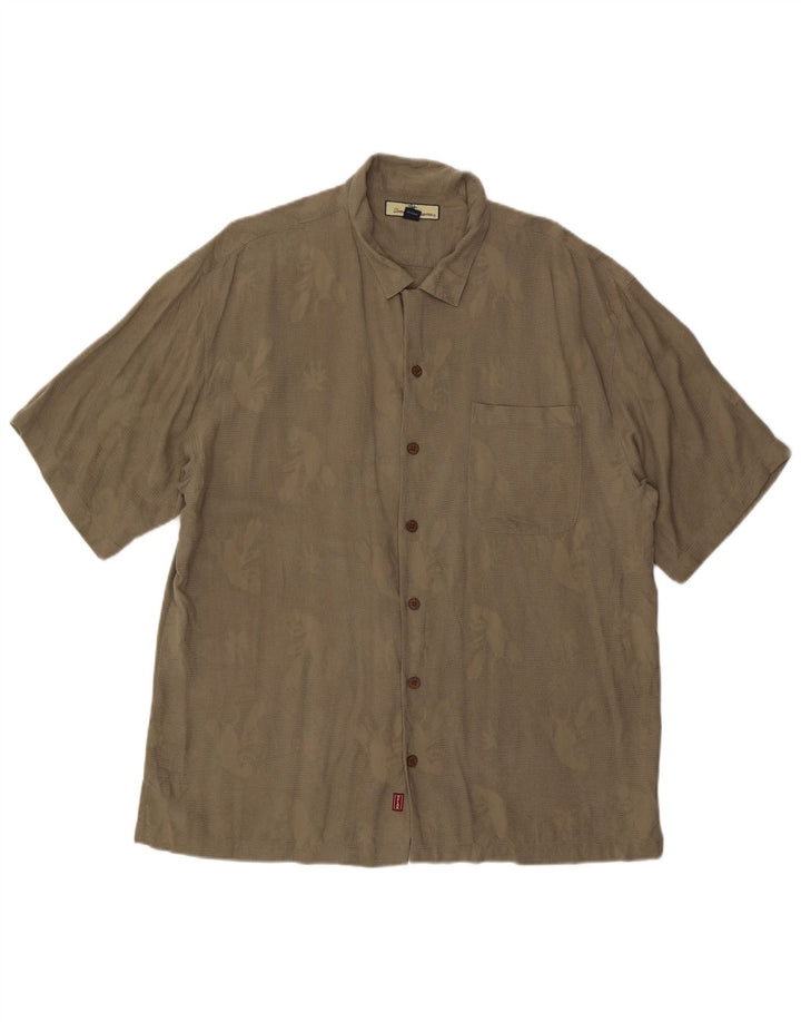 Camisa masculina Tommy Hilfiger com estampa abstrata de manga curta XL cáqui seda