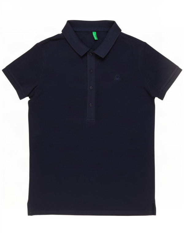 Camisa polo feminina Benetton UK 14 algodão azul marinho médio