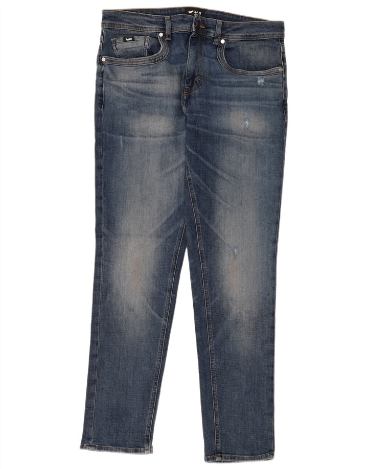 Gas Mens Distressed Slim Jeans W33 L30 Azul