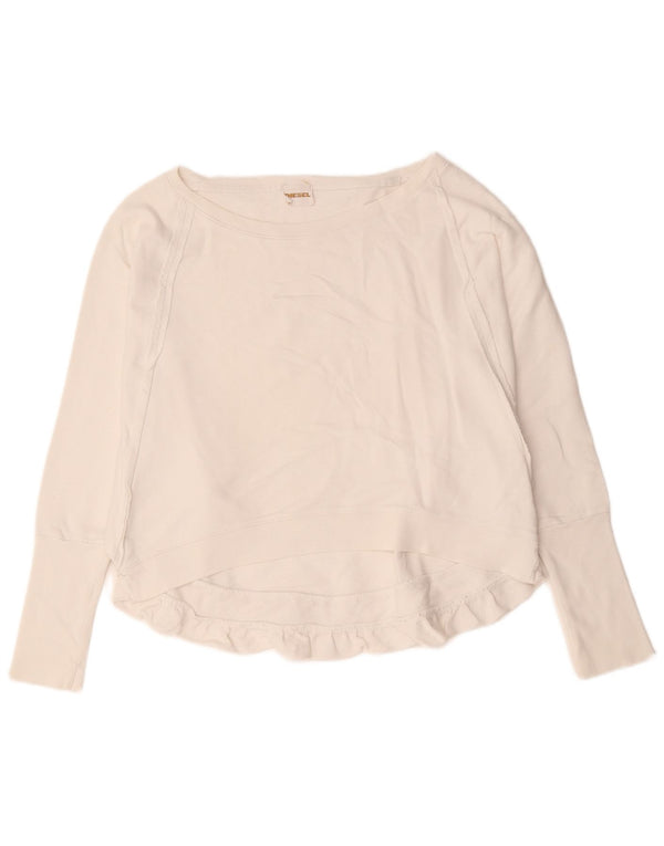 Diesel Womens Oversized Sweatshirt Jumper UK 14 Medium White Cotton