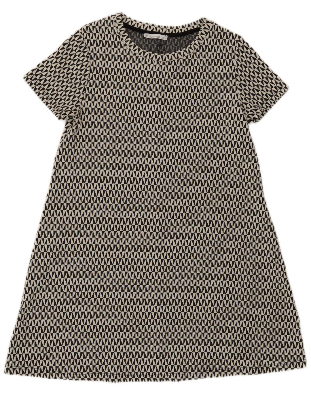 Vestido feminino Zara A-Line UK 12 algodão geométrico preto médio