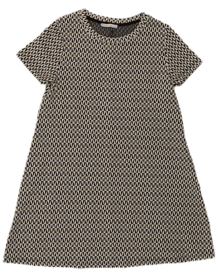 Vestido feminino Zara A-Line UK 12 algodão geométrico preto médio