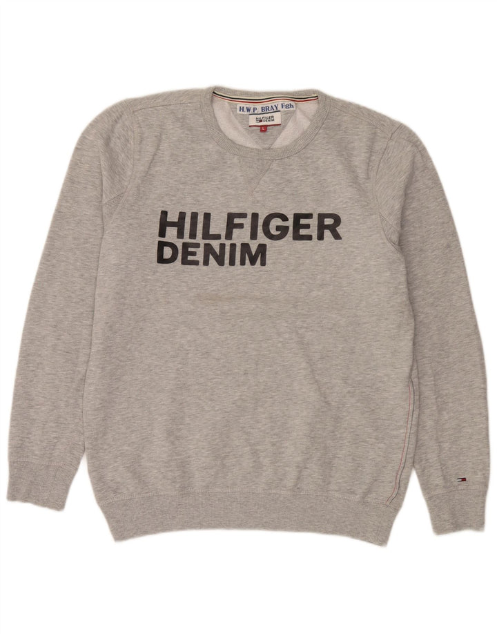 Tommy Hilfiger moletom gráfico masculino jumper grande algodão cinza