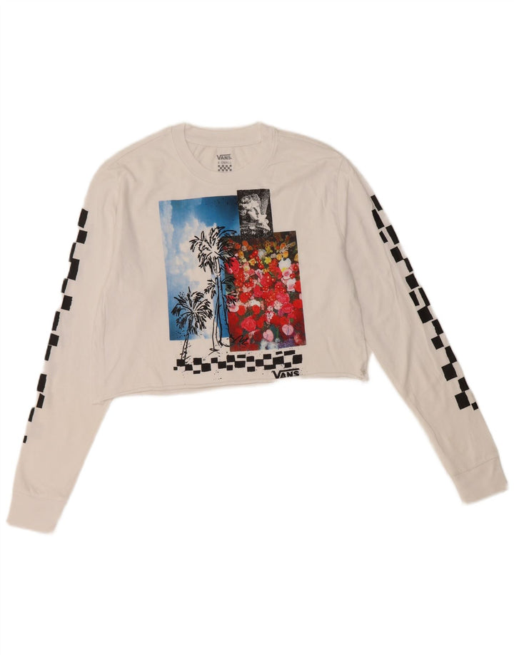 VANS Womens Crop Graphic Top Manga Longa UK 6 XS Branco