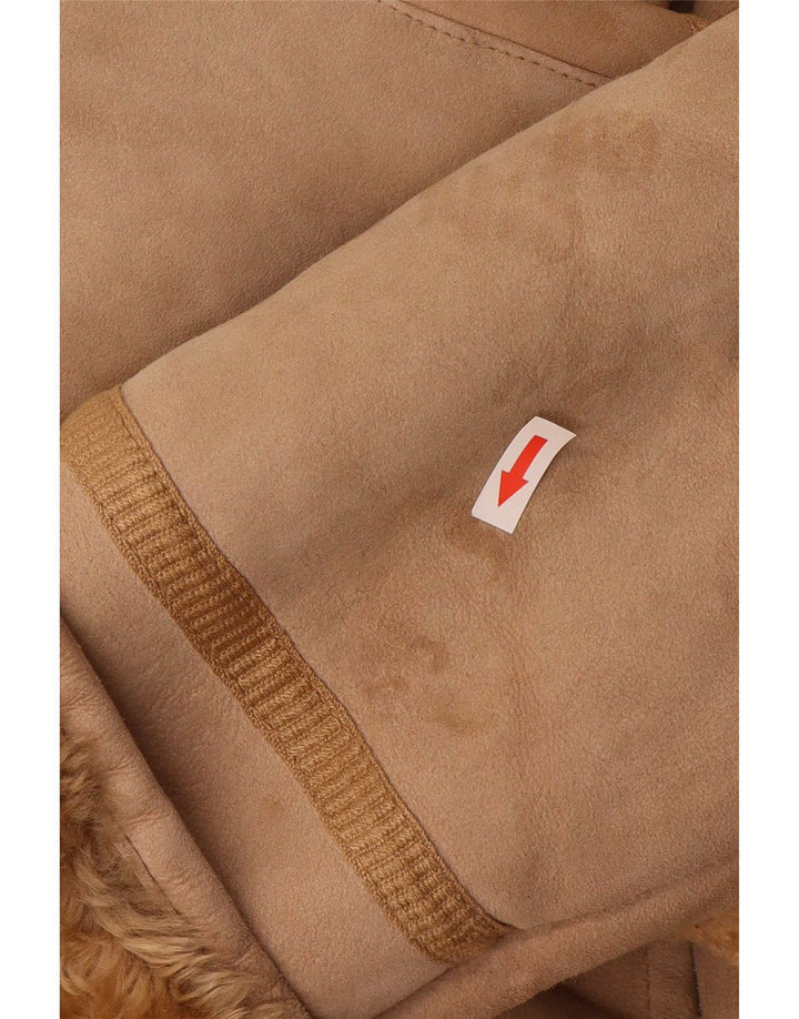 Casaco feminino vintage de shearling IT 44 couro bege médio