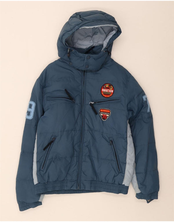 Jaqueta acolchoada com capuz gráfico Diadora Boys 13-14 anos 3XL azul colorblock
