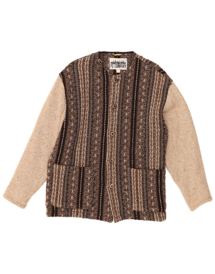 Suéter cardigã masculino PS Company lã listrada marrom médio