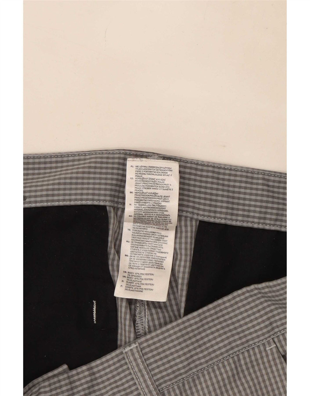 Adidas Mens Straight Chino Calças W32 L30 Cinza Gingham Poliéster