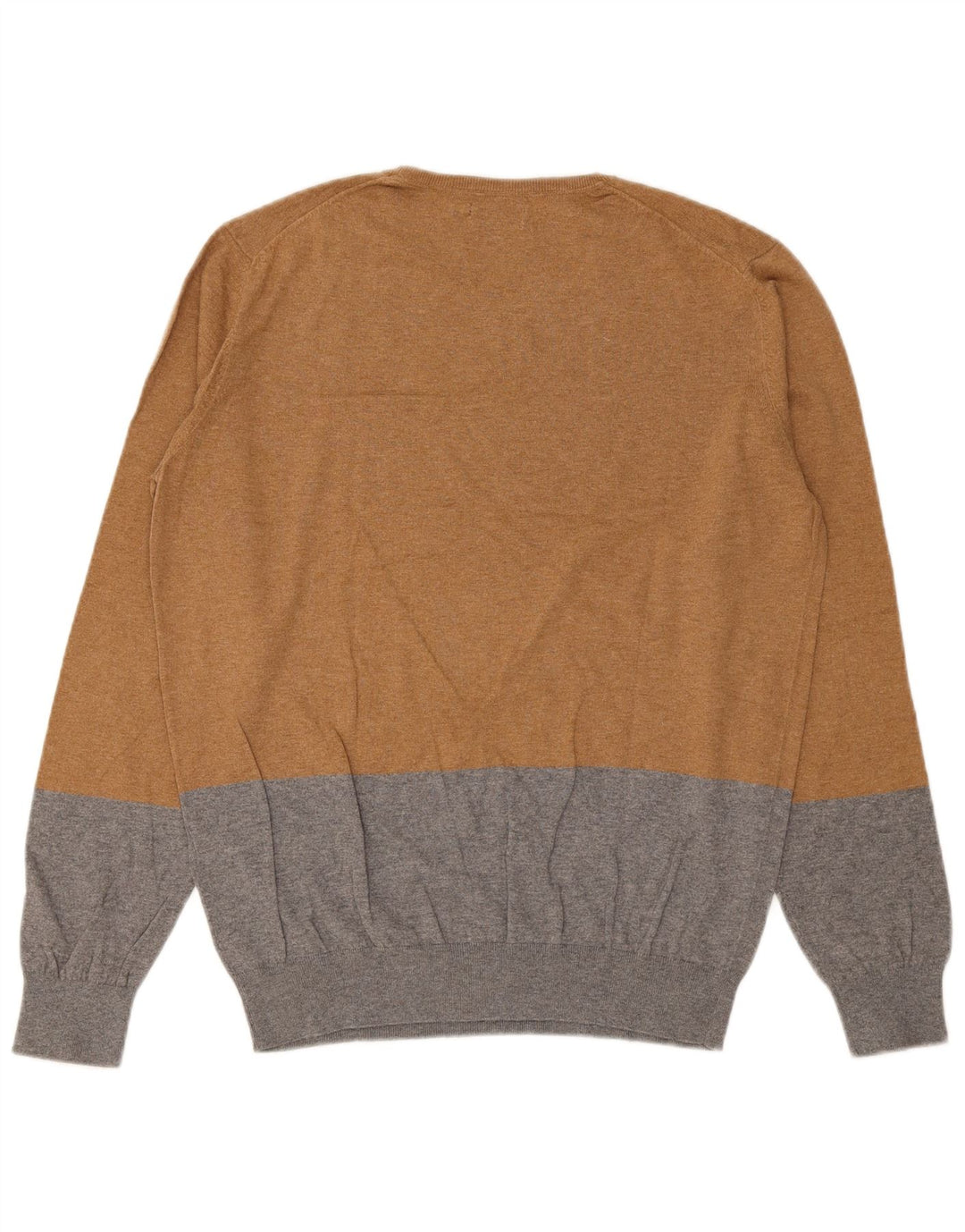 Suéter masculino Massimo Dutti com gola redonda e algodão colorblock marrom médio