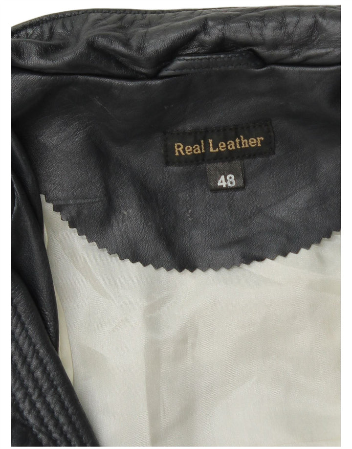 Jaqueta de couro feminina vintage IT 48 XL couro azul marinho