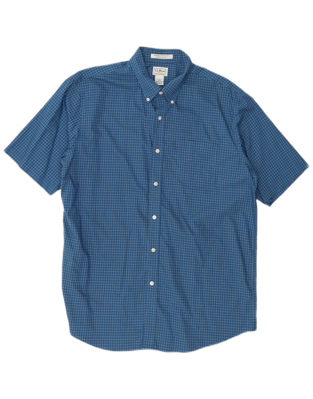 L.L.Bean Camisa masculina de manga curta com ajuste tradicional, algodão xadrez azul grande