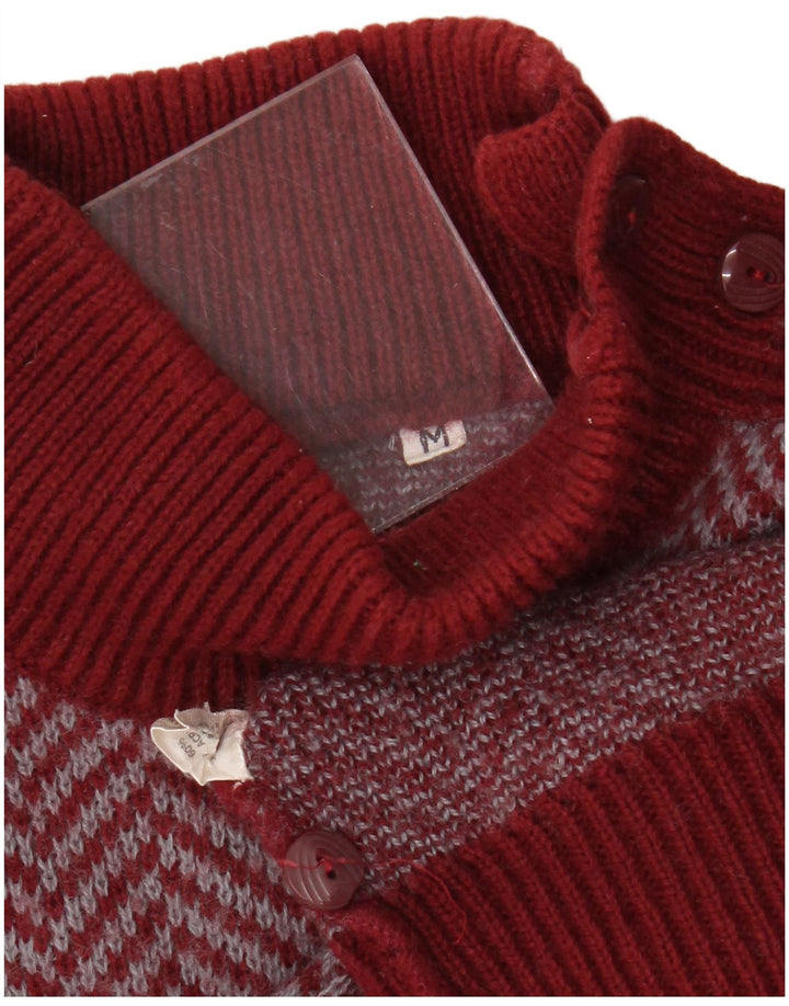 Suéter feminino vintage com gola redonda e botão UK 12 acrílico vermelho médio