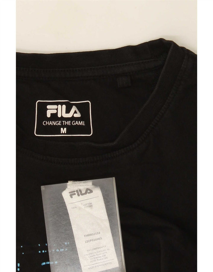 Fila Mens Graphic T-Shirt Top Médio Algodão Preto