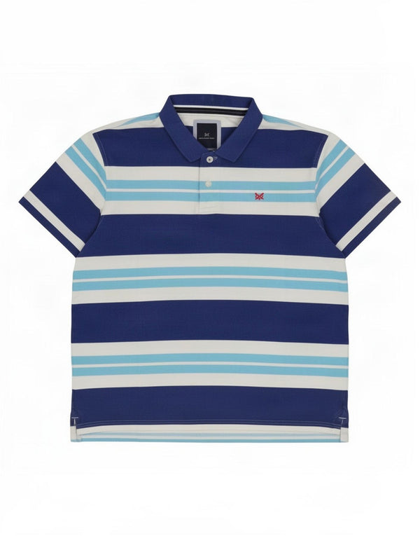 Camisa polo masculina 2XL de algodão listrado azul da Crew Clothing