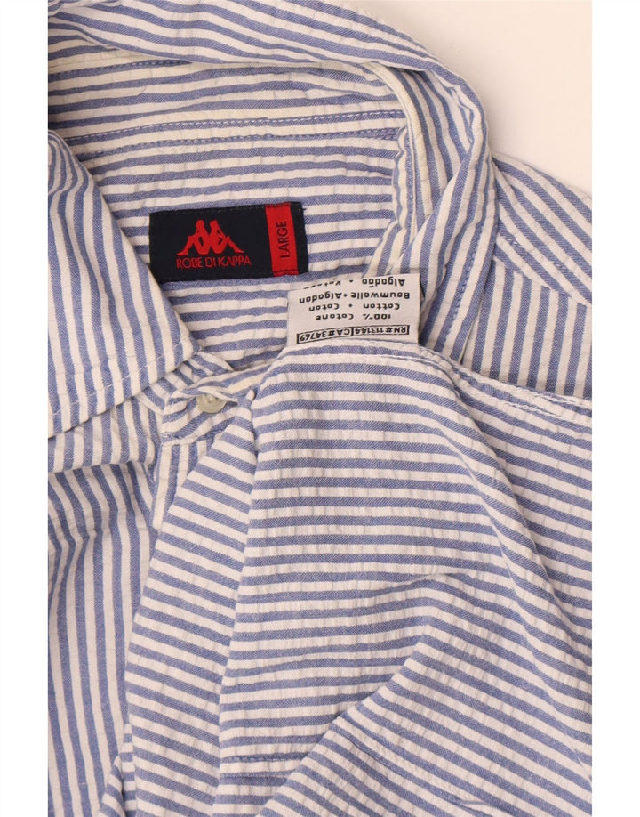 Camisa masculina Kappa de manga curta grande algodão listrado azul