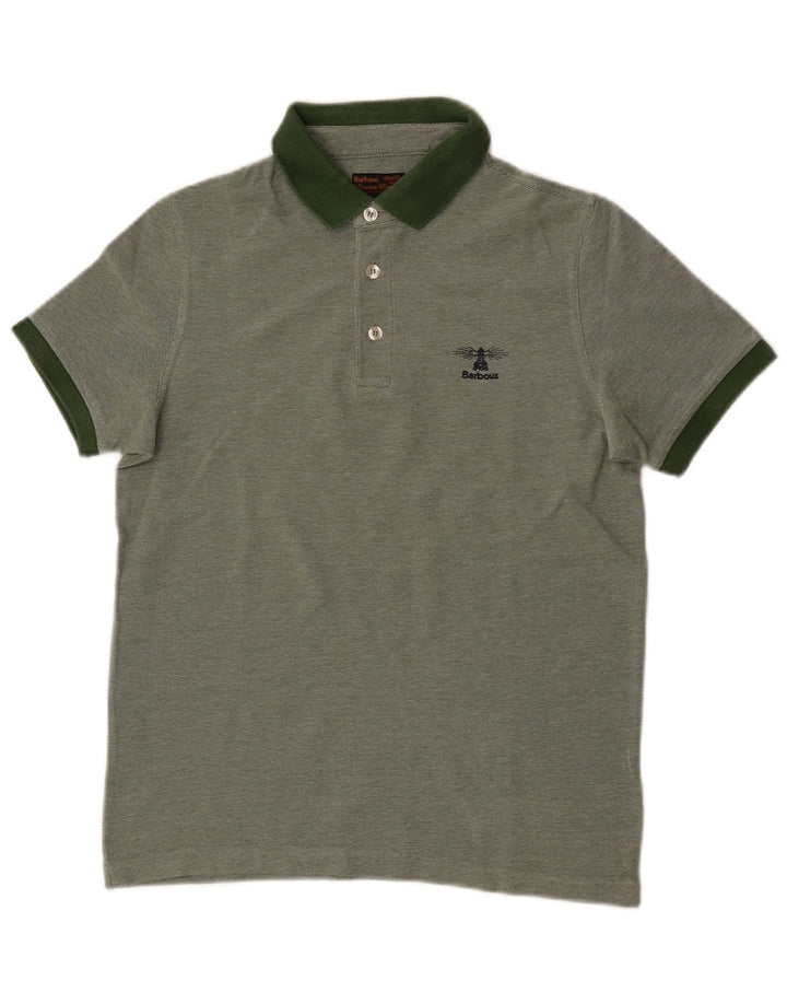 Camisa polo masculina Barbour pequena de algodão verde