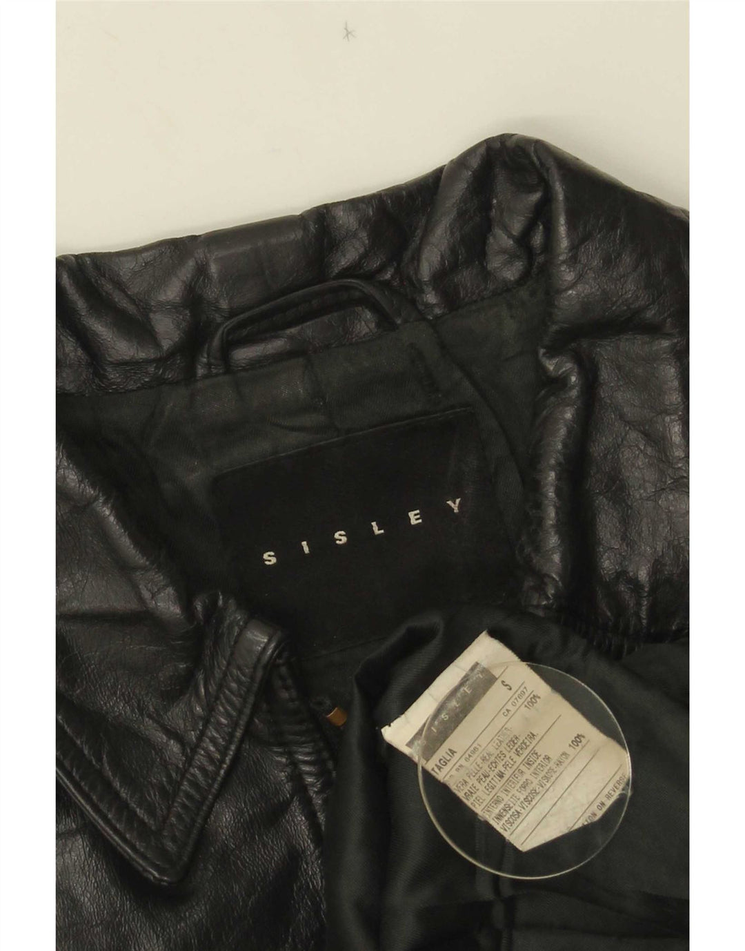 Jaqueta de couro feminina Sisley UK 10 pequena couro preto