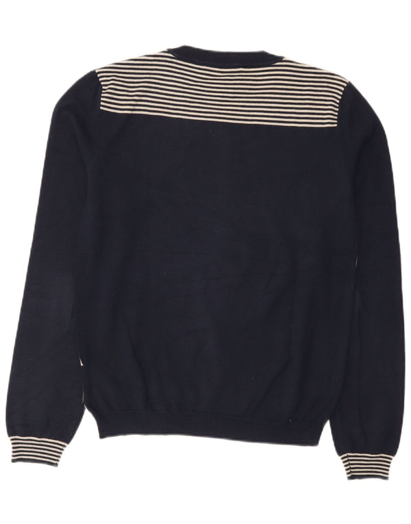 Suéter masculino Calvin Klein Jeans com gola canoa pequeno listrado azul marinho