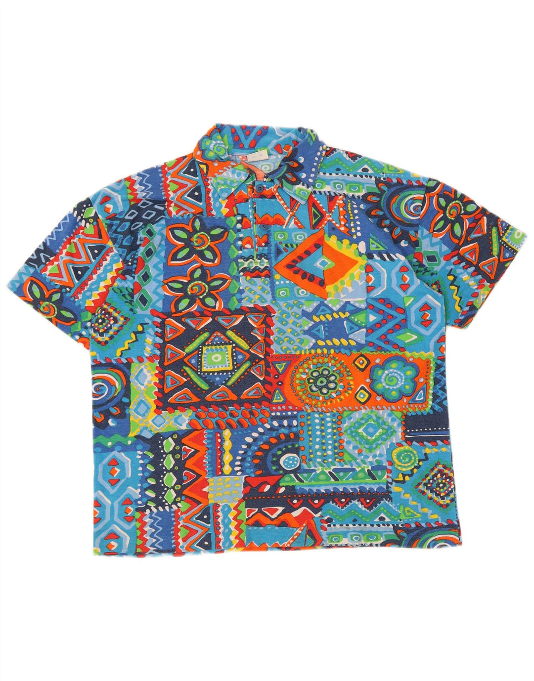 BENETTON Boys Polo Shirt 15-16 Years XL  Multicoloured Patchwork Cotton