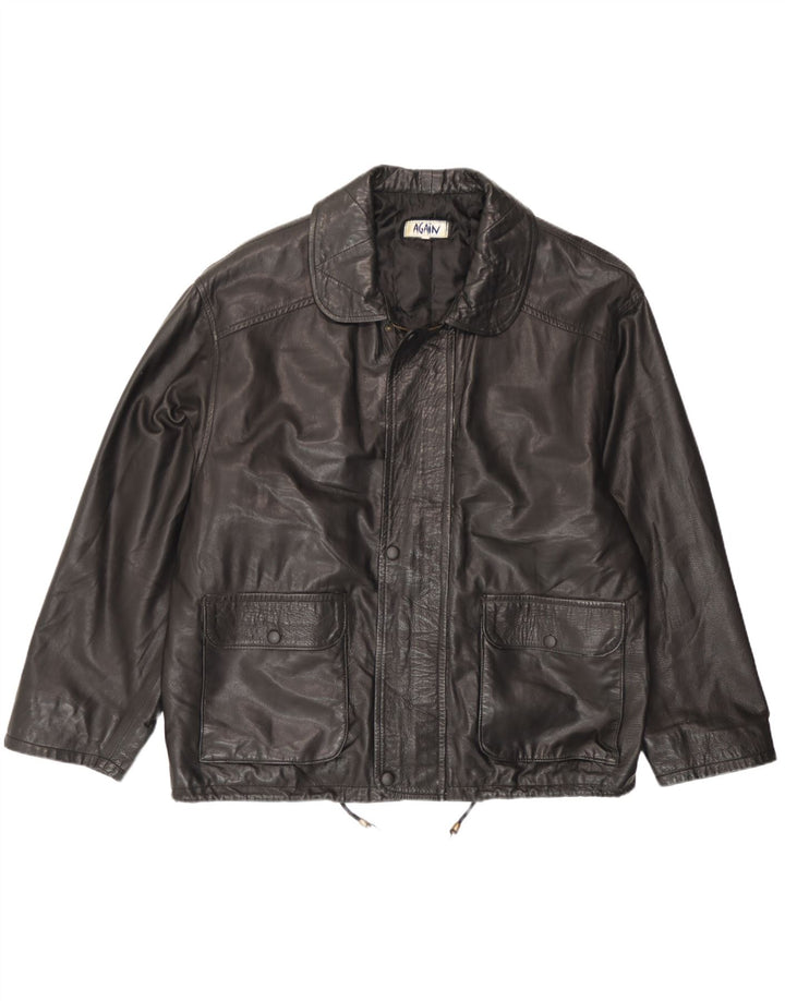 Jaqueta de couro masculina vintage UK 44 2XL couro preto
