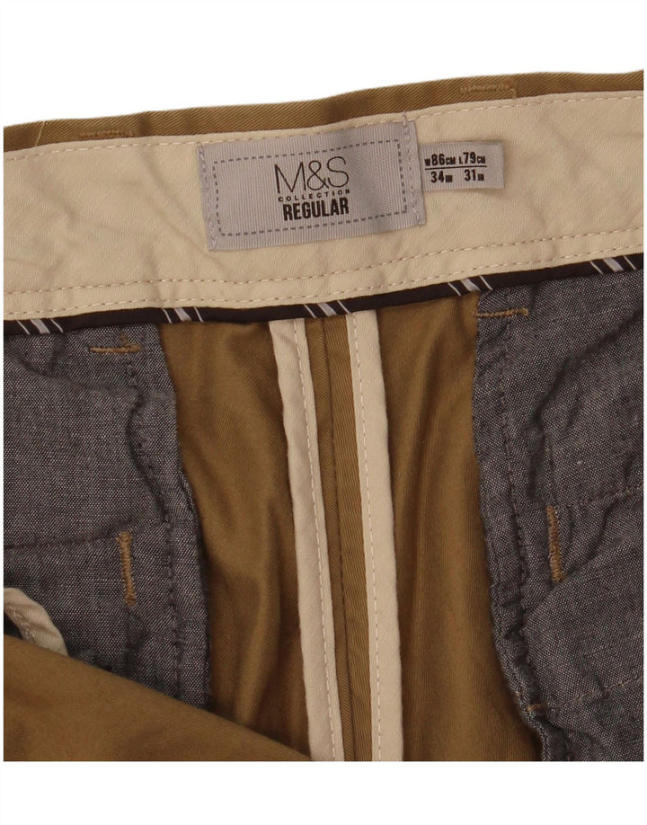 Calças Chino Regulares Masculinas Marks & Spencer W34 L31 Algodão Cáqui