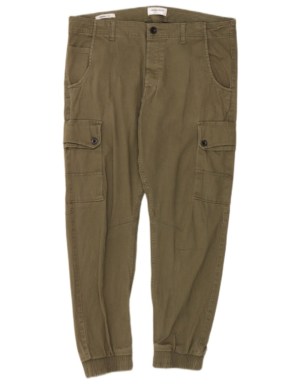 Calça cargo masculina Jack & Jones Paul Tapered W36 L28 algodão cáqui