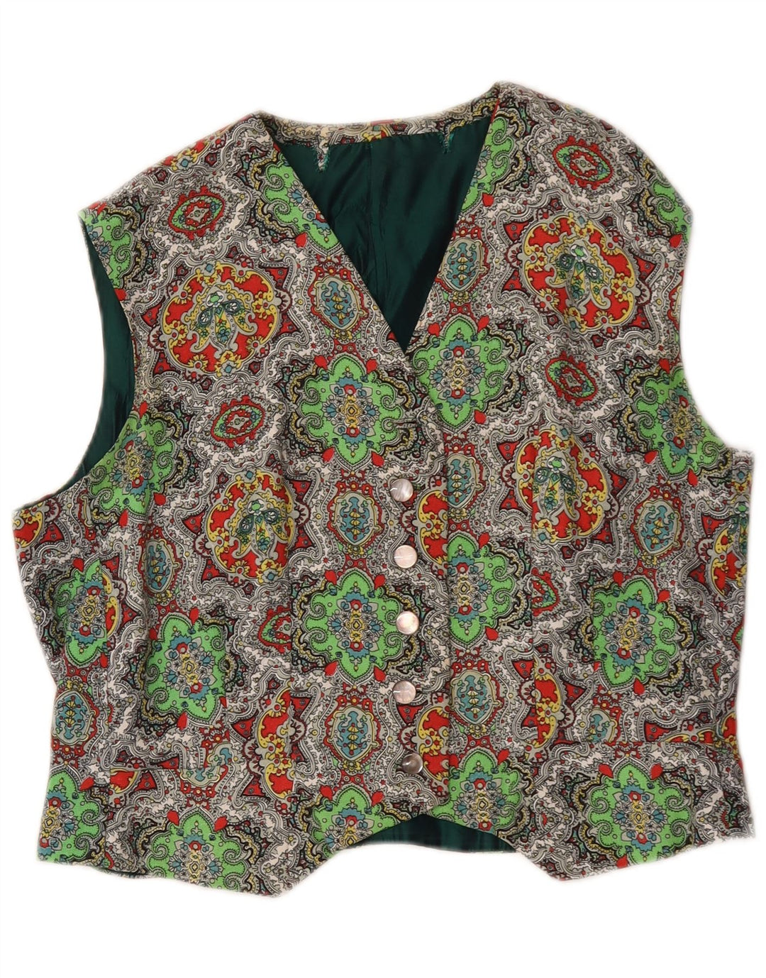 Colete feminino vintage UK 16 grande paisley multicolorido