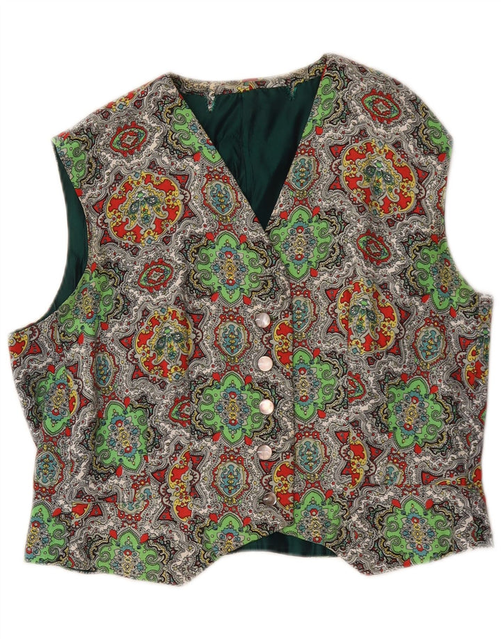 Colete feminino vintage UK 16 grande paisley multicolorido