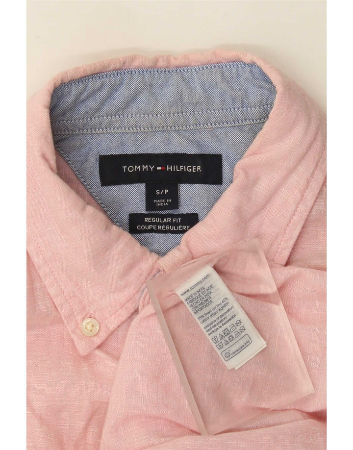 Tommy Hilfiger Camisa masculina de manga curta regular fit pequena rosa linho