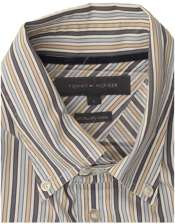 Camisa masculina TOMMY HILFIGER grande algodão listrado multicolorido